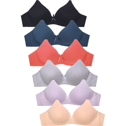 PACK OF 6 SOFRA WOMEN'S WIRE FREE COTTON BLEND SOLID BRA (BR4242PN5)