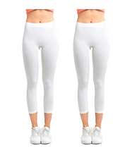 Load image into Gallery viewer, PACK OF 2 MOPAS Soft Stretch Nylon Blend Unlined Capri Length Leggings with Ribbed Elastic Waistband - White &amp; White (EX004_2PK11)