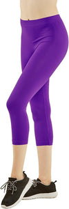 MOPAS Soft Stretch Nylon Blend Unlined Capri Length Leggings with Ribbed Elastic Waistband - Purple (EX004_PUR)