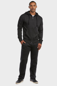 Men's Essentials Et Tu Heavy Fabric Cotton Blend Full Zip Fleece Hoodie Jacket (HD2020E_BLK)
