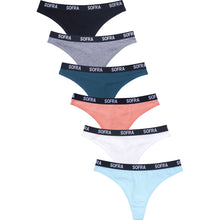 Load image into Gallery viewer, PACK OF 6 SOFRA WOMEN&#39;S COTTON BLEND LOGO BAND G-STRING THONG (LP1624CT)
