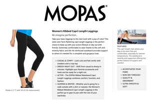 PACK OF 2 MOPAS Soft Stretch Nylon Blend Unlined Capri Length Leggings with Ribbed Elastic Waistband - Black & Aqua (EX004_2PK5)