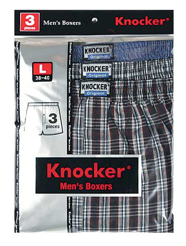 Men's Essentials Knocker PACK OF 3 Button Fly Cotton Blend Plaid Boxers (TB3500_3PK AST)
