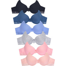 Load image into Gallery viewer, PACK OF 6 SOFRA WOMEN&#39;S FULL COVERAGE TRIPLE HOOK COTTON BLEND SOLID T SHIRT BRA (BR4406P)