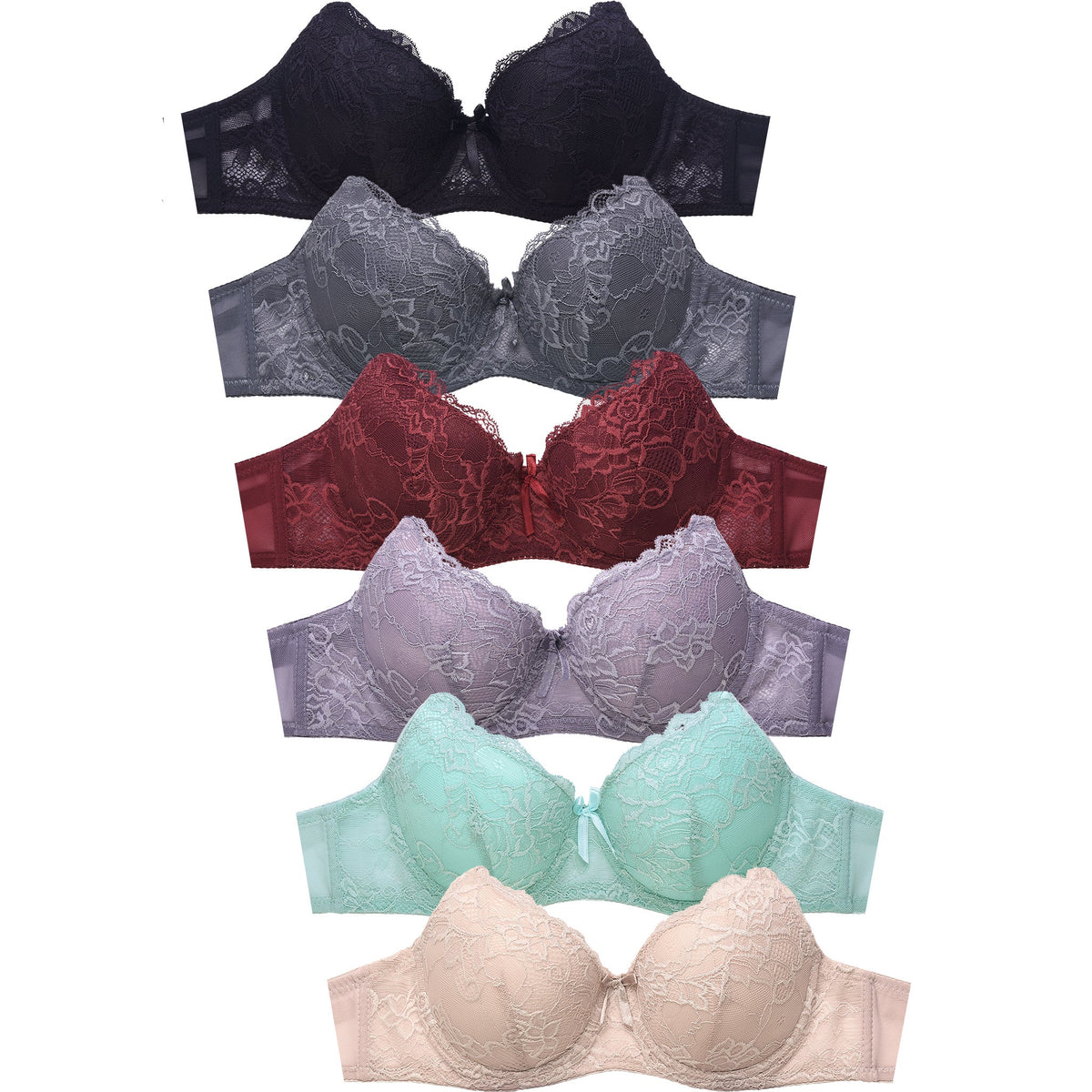 247 Frenzy Womens Essentials Mystery Pack of 6 Assorted Mamia or Sofra  Everyday Bras Sizes 30A Thru 46DDD - Regular & Plus