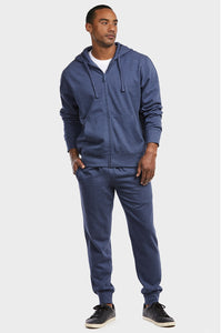 Men's Essentials Et Tu Cotton Blend Solid Jogger Fleece Sweat Pants - Navy Marled (SP1120E_NVM)