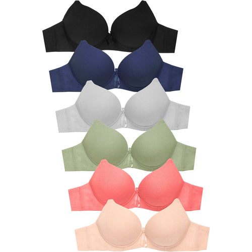 PACK OF 6 MAMIA WOMEN'S FULL CUP COTTON BLEND SOLID PUSH UP T SHIRT BRA (BR4370PU2)