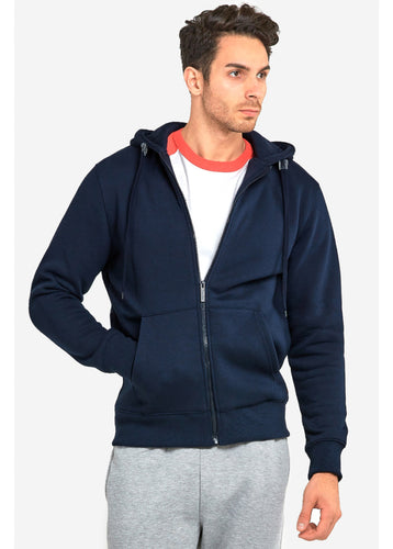 Men's Essentials Knocker Heavy Fabric Cotton Blend Full Zip Fleece Hoodie Jacket (HD2000_ NVY)