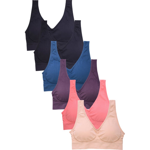 PACK OF 6 SOFRA WOMEN'S SEAMLESS SPORTS PLUS BRA (BR0124SPX8)