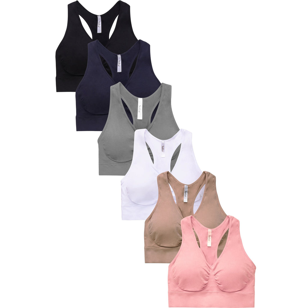 PACK OF 6 SOFRA WOMEN'S SEAMLESS SPORTS BRA (BR0136SP6)