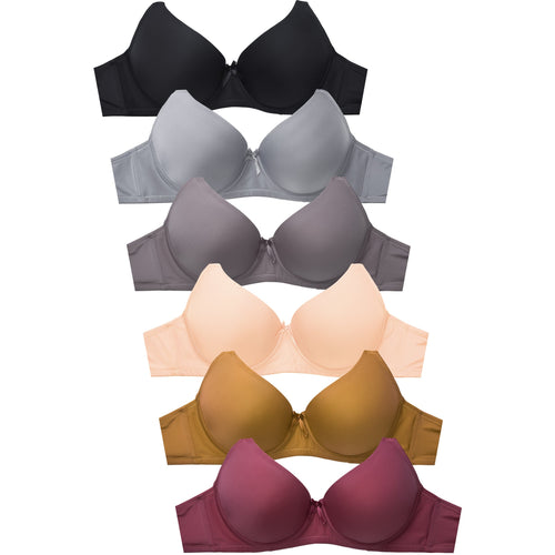 PACK OF 6 SOFRA WOMEN'S FULL CUP SOLID T SHIRT BRA (BR4129P8)