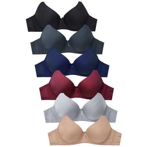 PACK OF 6 SOFRA WOMEN'S FULL CUP SOLID T SHIRT BRA (BR4129P9)