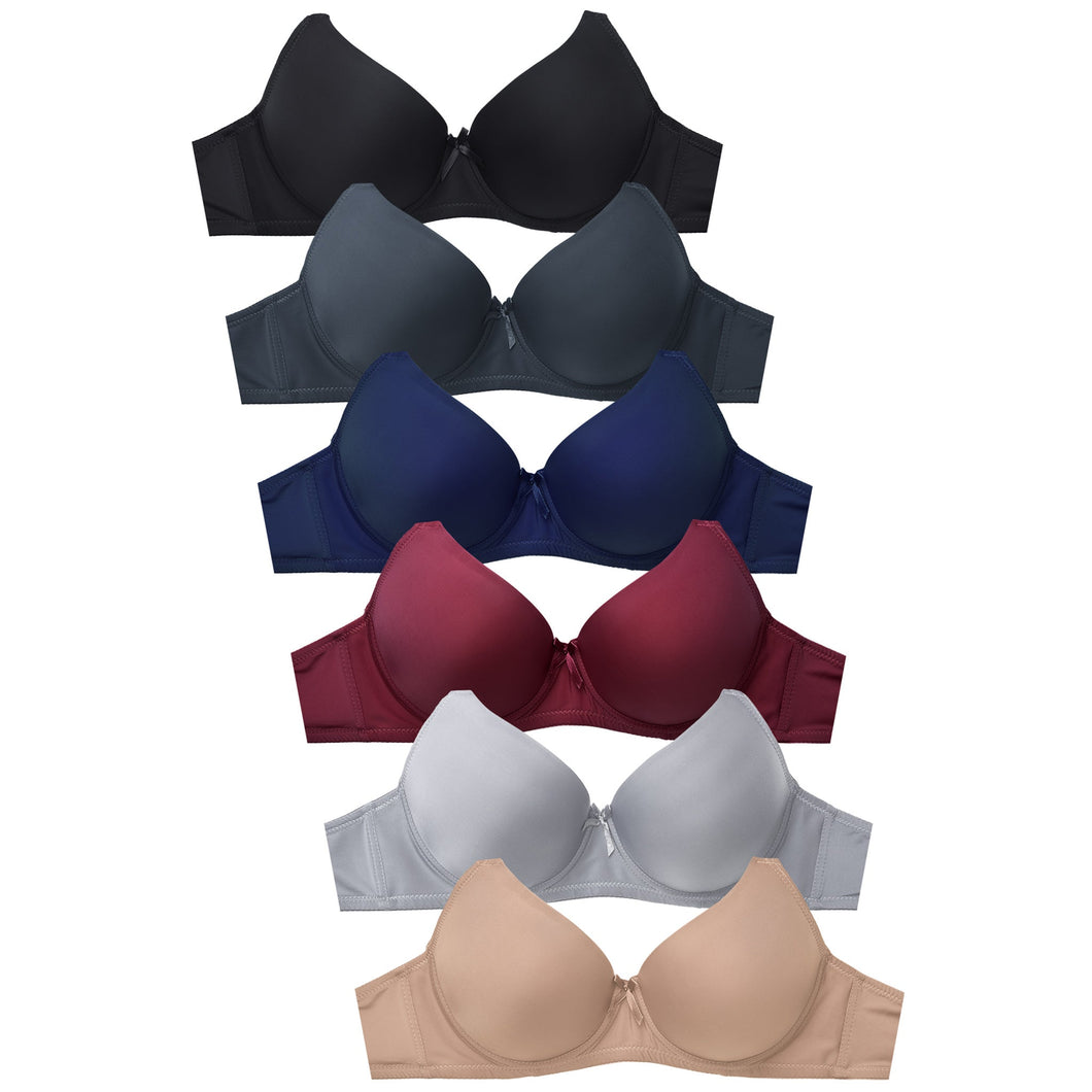 PACK OF 6 SOFRA WOMEN'S FULL CUP SOLID T SHIRT BRA (BR4129P9)