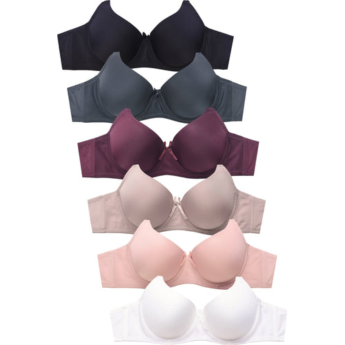 PACK OF 6 SOFRA WOMEN'S PLUS DD FULL CUP SOLID T SHIRT BRA (BR4129PDD1)