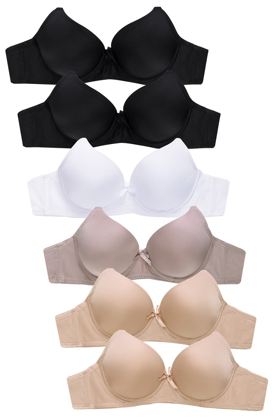 PACK OF 6 SOFRA WOMEN'S FULL COVERAGE SOLID T SHIRT BRA NEUTRAL COLORS (BR4150P4)
