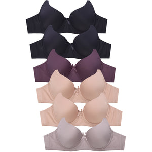 PACK OF 6 SOFRA WOMEN'S FULL COVERAGE SOLID T SHIRT BRA NEUTRAL COLORS (BR4250P7)