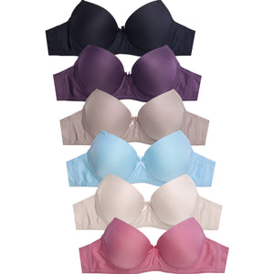 PACK OF 6 MAMIA WOMEN'S FULL COVERAGE REMOVABLE STRAPS SOLID T SHIRT BRA (BR4309P7)