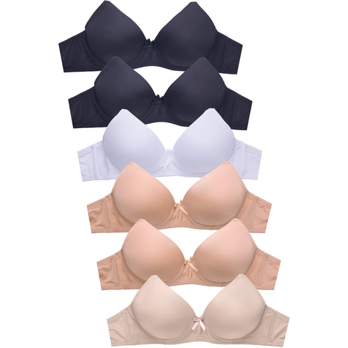 PACK OF 6 MAMIA WOMEN'S WIRE FREE SOLID BRA NEUTRAL COLORS (BR4320PN1)