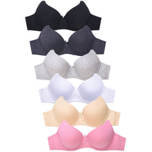 Load image into Gallery viewer, PACK OF 6 SOFRA WOMEN&#39;S FULL COVERAGE COTTON BLEND SOLID T SHIRT BRA (BR4450P)