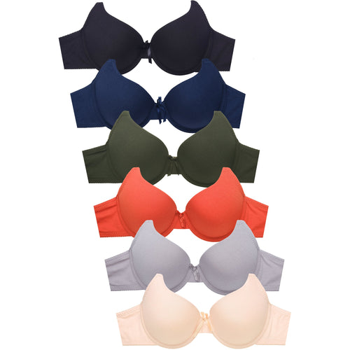 PACK OF 6 SOFRA WOMEN'S FULL COVERAGE SOLID COTTON BLEND T SHIRT BRA (BR4467P5)