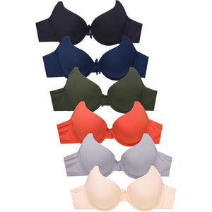 PACK OF 6 SOFRA WOMEN'S FULL COVERAGE SOLID COTTON BLEND T SHIRT BRA (BR4467P5)