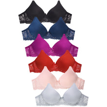 Load image into Gallery viewer, PACK OF 6 MAMIA WOMEN&#39;S WIRE FREE LACE BAND SOLID BRA (BR4495PLN)