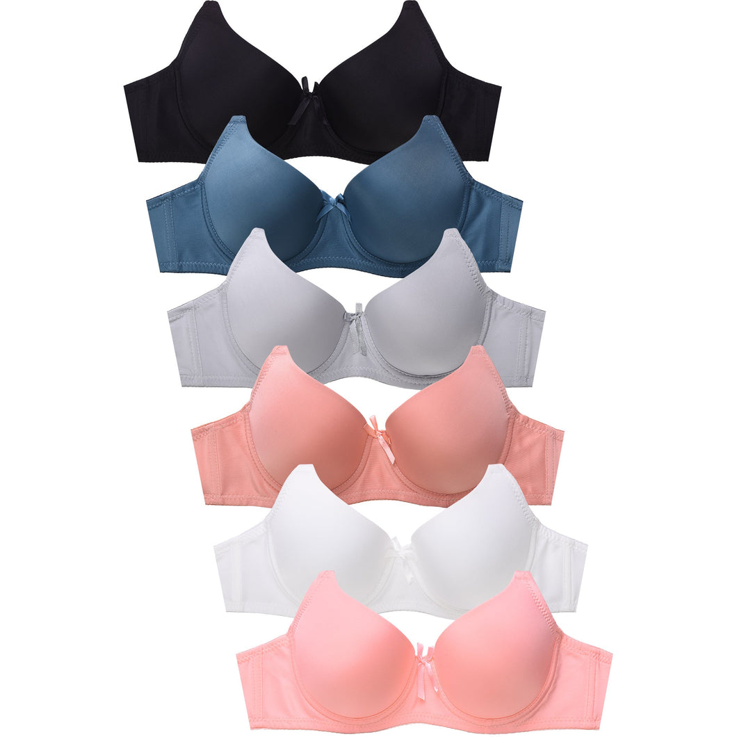PACK OF 6 MAMIA WOMEN'S FULL COVERAGE SOLID T SHIRT BRA (BR4500P)