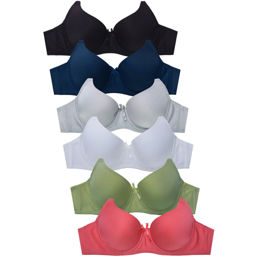 PACK OF 6 MAMIA WOMEN'S FULL COVERAGE SOLID T SHIRT BRA (BR4500P4)