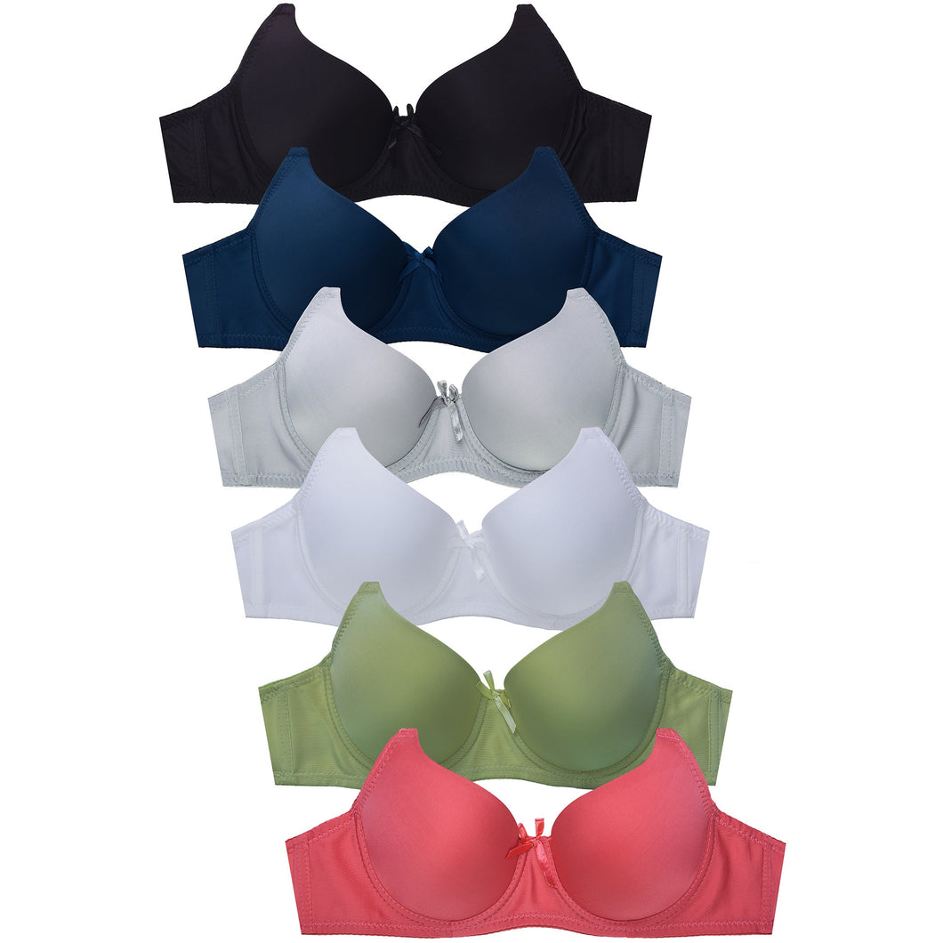 PACK OF 6 MAMIA WOMEN'S FULL COVERAGE SOLID T SHIRT BRA (BR4500P4)