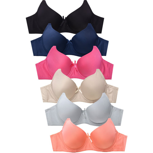 PACK OF 6 MAMIA WOMEN'S FULL COVERAGE SOLID T SHIRT BRA (BR4500P9)