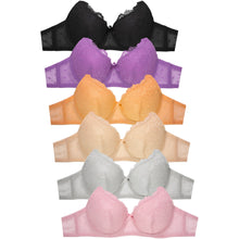 Load image into Gallery viewer, PACK OF 6 SOFRA WOMEN&#39;S FULL CUP ALLOVER FLORAL LACE BRA (BR4523L)
