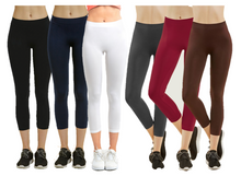 Load image into Gallery viewer, PACK OF 6 MOPAS Soft Stretch Nylon Blend Unlined Capri Length Leggings with Ribbed Elastic Waistband - Dark Colors (EX004_6PK0)