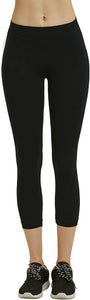 MOPAS Soft Stretch Nylon Blend Unlined Capri Length Leggings with Ribbed Elastic Waistband - Black (EX004_BLK)