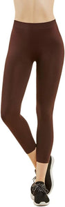 MOPAS Soft Stretch Nylon Blend Unlined Capri Length Leggings with Ribbed Elastic Waistband - Brown (EX004_BRW)
