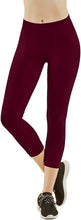 Load image into Gallery viewer, MOPAS Soft Stretch Nylon Blend Unlined Capri Length Leggings with Ribbed Elastic Waistband - Burgundy (EX004_BUR)
