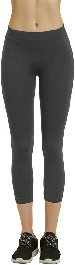 MOPAS Soft Stretch Nylon Blend Unlined Capri Length Leggings with Ribbed Elastic Waistband - Charcoal Gray (EX004_CGY)