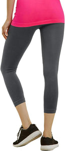 MOPAS Soft Stretch Nylon Blend Unlined Capri Length Leggings with Ribbed Elastic Waistband - Charcoal Gray (EX004_CGY)