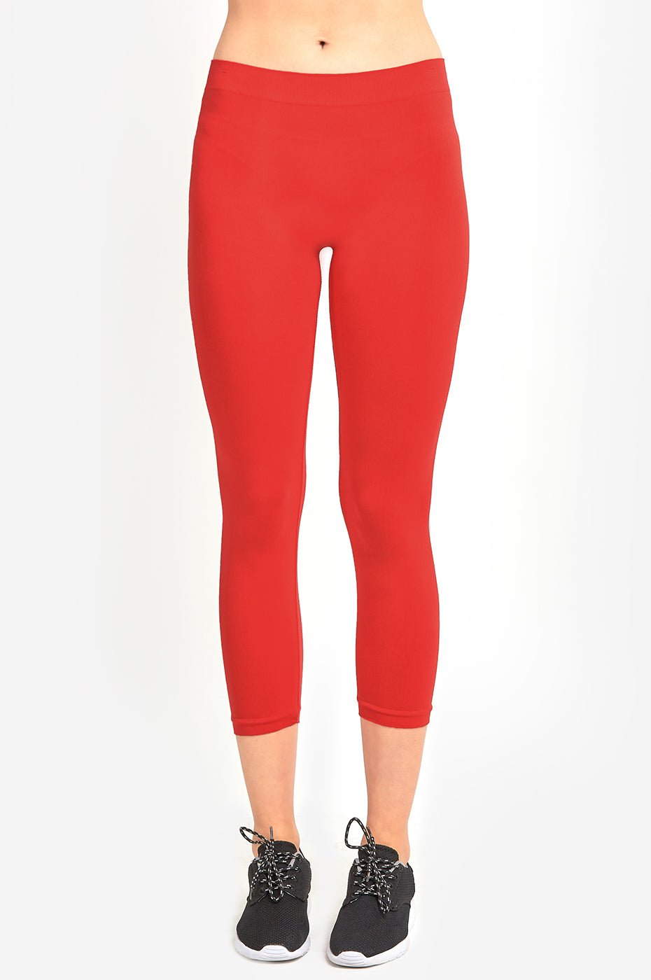 MOPAS Soft Stretch Nylon Blend Unlined Capri Length Leggings with Ribbed Elastic Waistband - Fiery Red (EX004_FRE)