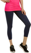 Load image into Gallery viewer, MOPAS Soft Stretch Nylon Blend Unlined Capri Length Leggings with Ribbed Elastic Waistband - Navy (EX004_NVY)