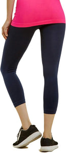 MOPAS Soft Stretch Nylon Blend Unlined Capri Length Leggings with Ribbed Elastic Waistband - Navy (EX004_NVY)