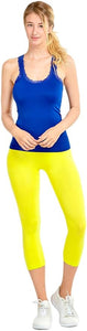 MOPAS Soft Stretch Nylon Blend Unlined Capri Length Leggings with Ribbed Elastic Waistband - Yellow (EX004_YEL)