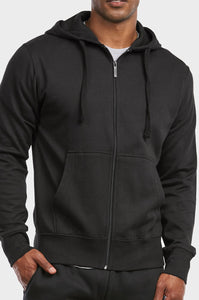 Men's Essentials Et Tu Heavy Fabric Cotton Blend Full Zip Fleece Hoodie Jacket (HD2020E_BLK)