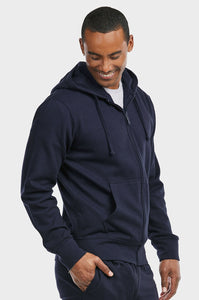 Men's Essentials Et Tu Heavy Fabric Cotton Blend Full Zip Fleece Hoodie Jacket (HD2020E_NVY)