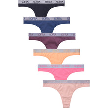 Load image into Gallery viewer, PACK OF 6 SOFRA WOMEN&#39;S COTTON BLEND LOGO BAND SOLID THONG (LP1423CT4)