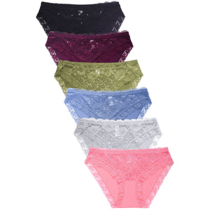 PACK OF 6 SOFRA WOMEN'S COTTON BLEND LACE TRIM SOLID BIKINI PANTY (LP1444CK4)