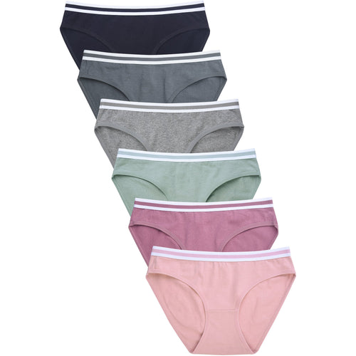 PACK OF 6 MAMIA WOMEN'S COTTON BLEND STRIPED BAND SOLID BIKINI PANTY (LP1631CK)