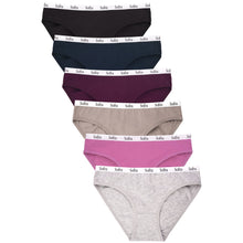 Load image into Gallery viewer, PACK OF 6 SOFRA WOMEN'S COTTON BLEND LOGO BAND SOLID BIKINI PANTY (LP1674CK)