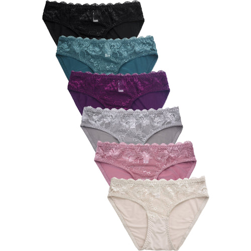 PACK OF 6 MAMIA WOMEN'S LACE ACCENT BIKINI PANTY (LP7748PK)