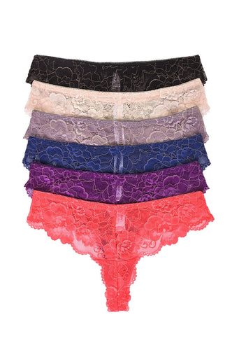 PACK OF 6 SOFRA WOMEN'S NYLON BLEND ALLOVER LACE THONG (LP7968LT2)