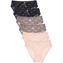 Load image into Gallery viewer, PACK OF 6 SOFRA WOMEN'S STRETCH LACE NYLON BLEND HIGH CUT BIKINI PANTY ( LP9010LK)